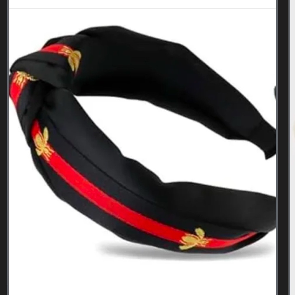 Satin Headband black red with gold bee,